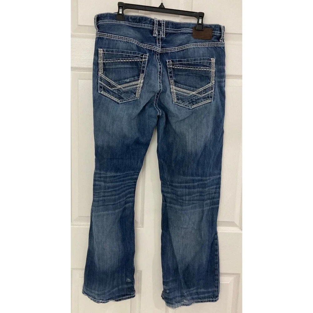 Men's BKE Tyler Jeans Straight Leg Distressed Medium Wash Blue Size 38R